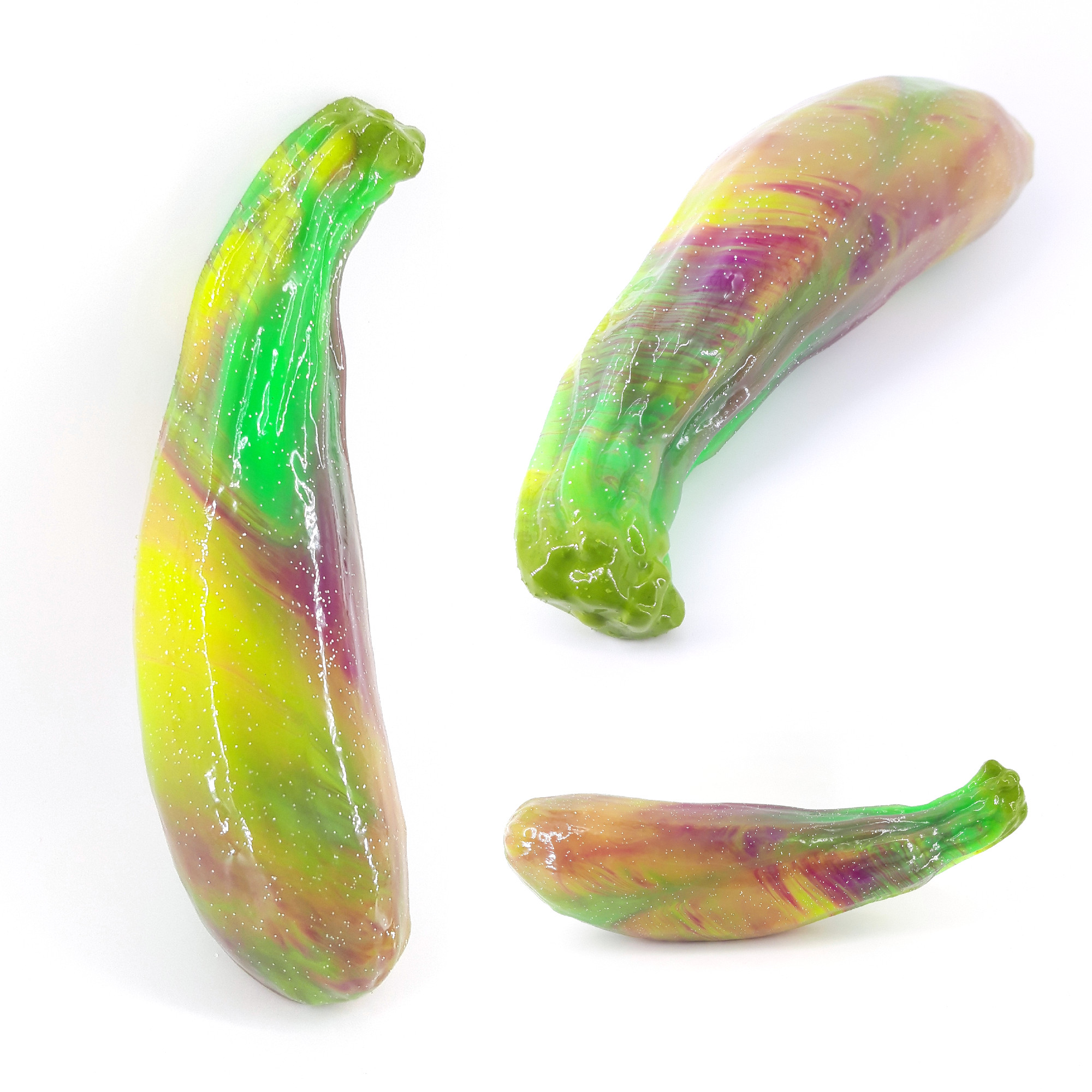 Zucchini: violett, grün, gelb marmoriert