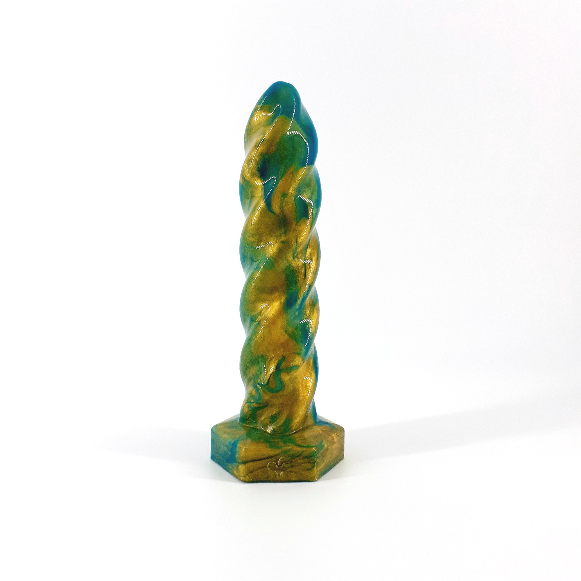Skulptur SKRU - petrol mit Goldeffekt