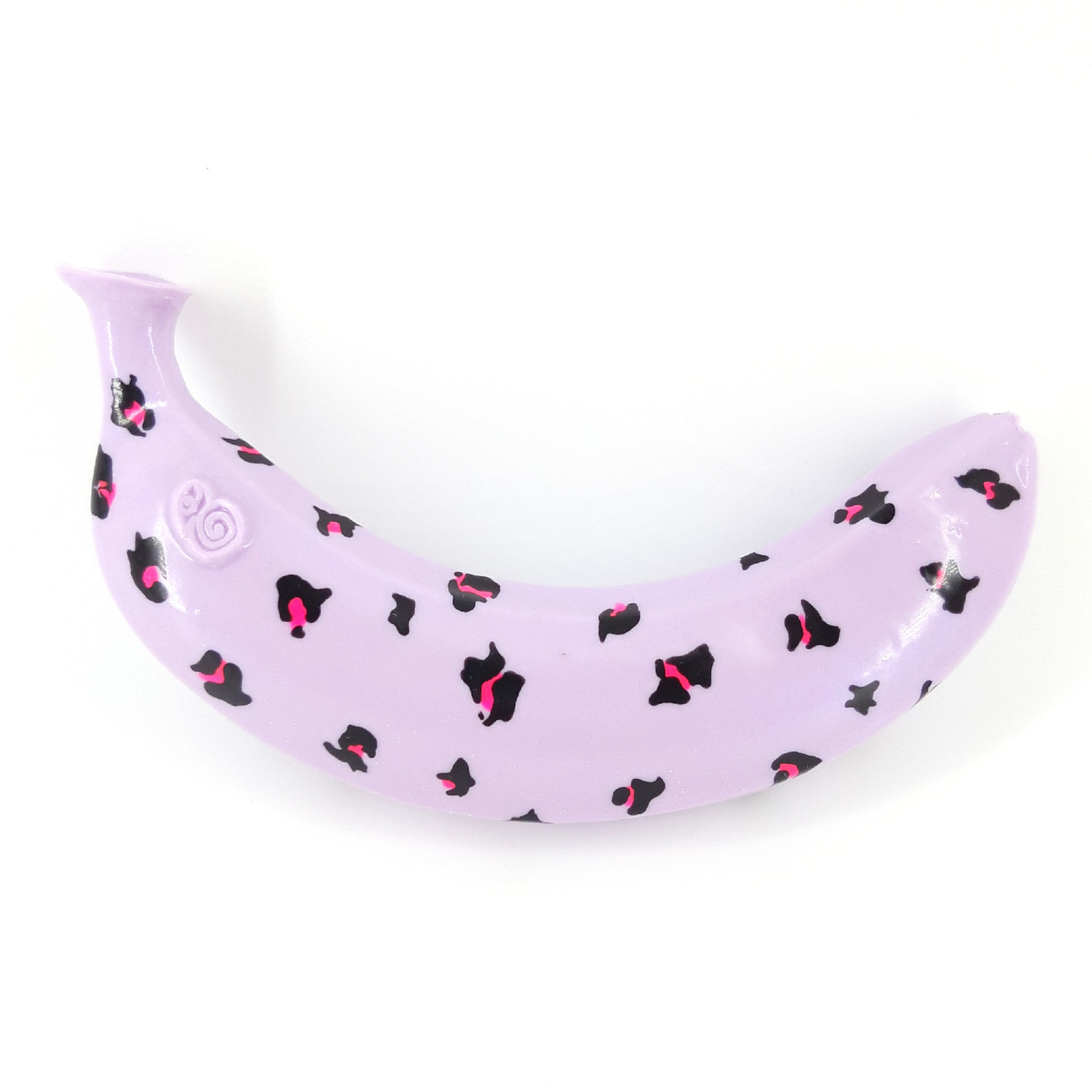 gebogene Banane, flieder mit Leoprint in pink und schwarz